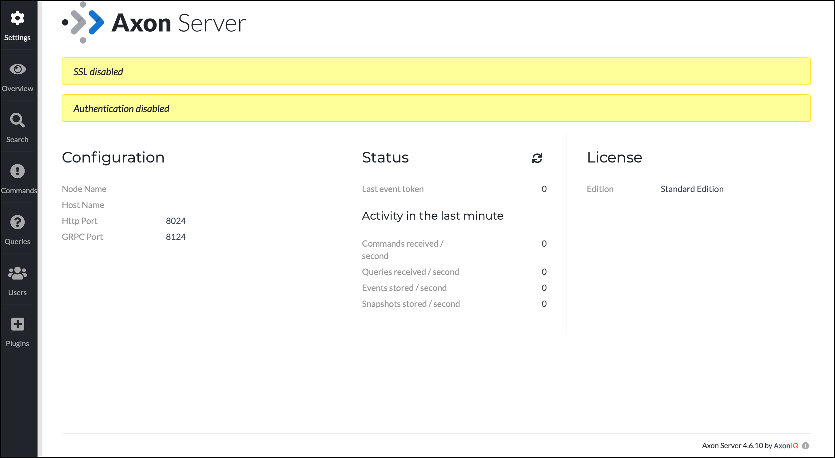 A screenshot of Axon Server’s Dashboard