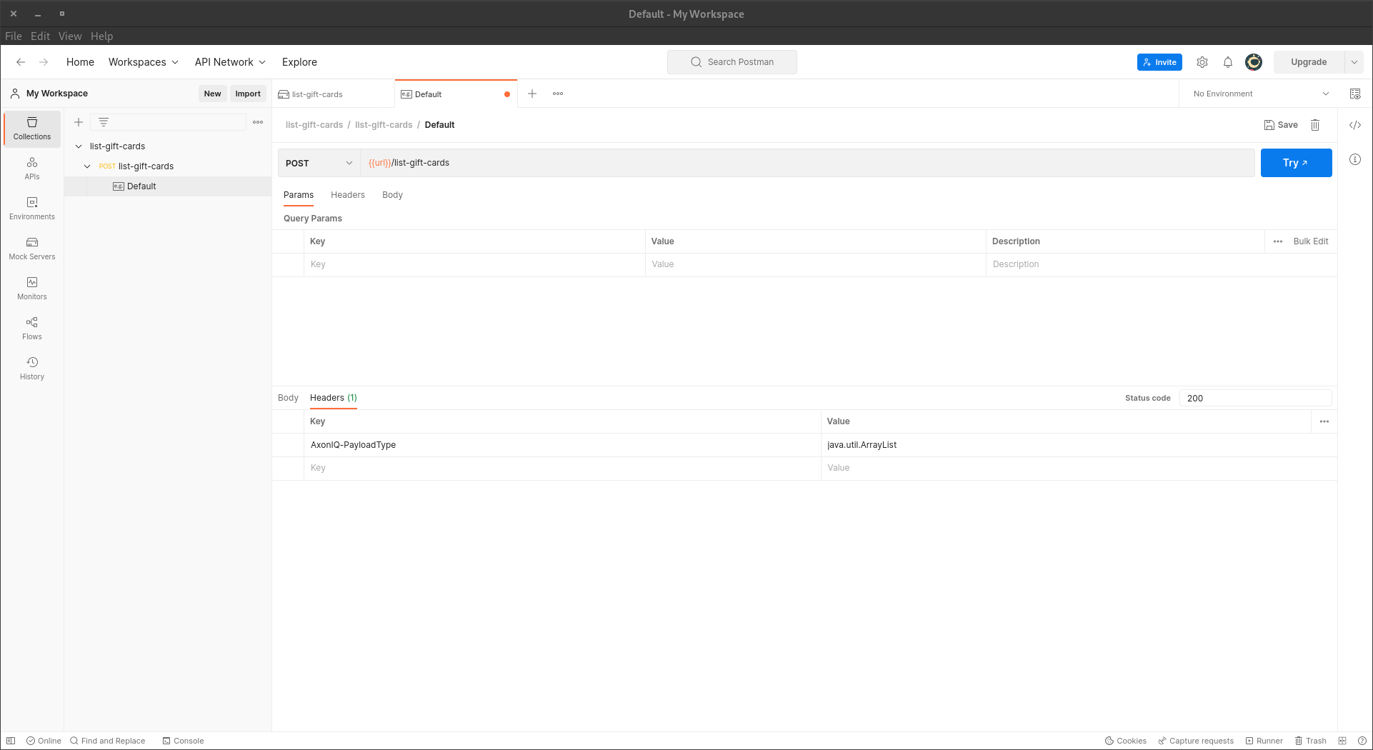 A screenshot of the header view for query handling mock in the Postman